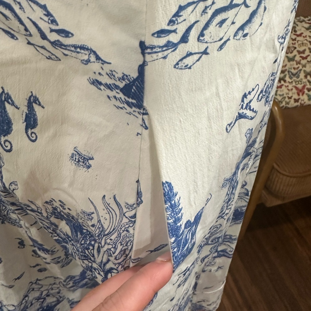 Avec Les Filles Blue Toile Coastal Print Fit & Flare Dress Size 6 Cottagecore - Picture 4 of 8